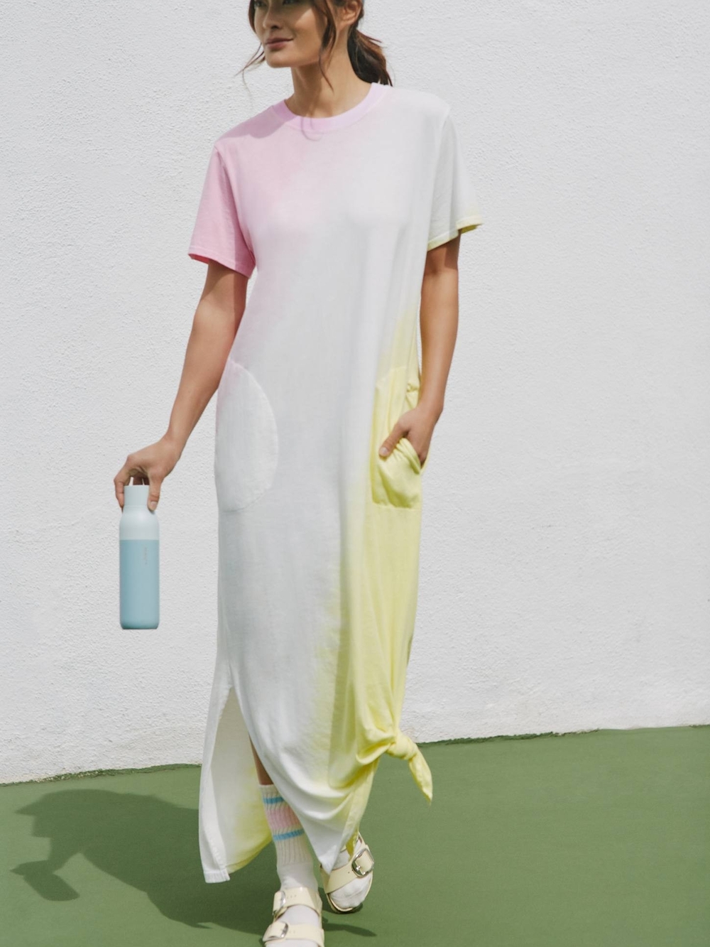 Electric & Rose Essex Anthropologie Tie Dye Maxi T-Shirt Dress Pink Yellow M